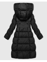 Černá dlouhá a hrubší zimní bunda s opaskem Minority (P3-6033-1)