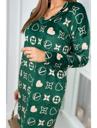 Sametové šaty s ozdobným vzorem zelená + béžová Sametové šaty s ozdobným vzorem zelená + béžová