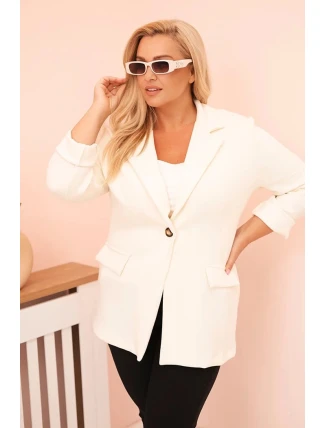 Dámská blazer z viskózy Plus Size s dlouhým rukávem a límcem ecru