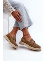 Dámské semišové mokasíny na ploché podrážce s ozdobou D&A TW101 hnědé