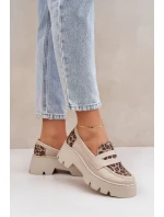 Dámské Kožené Mokasíny Na Platformě A Ploché Podpatky Leopardí Světle Béžové Zazoo 20191