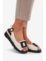 Kožené Dámské Sandály Na Klínu s Dekorací Artiker 56C1570 Béžové