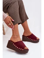 Dámské pantofle na platformě s Zlatými sponami Eko semiš Bordové Helivina