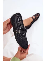 Dámské perforované baleríny s páskem Orphali – černé