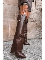 Dámské zateplené kozačky s holenicí nad kolena Serelle – hnědé