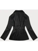 Černý krátký trenčkot z ekologické kůže J Style (11Z8102)