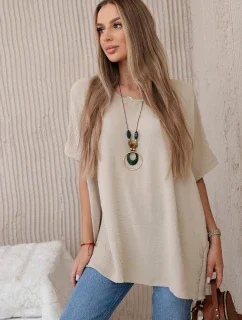 Oversized halenka s přívěskem tmavě béžová