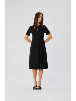 S361 Šaty Shift se záhyby na bocích - černé