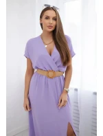 Dlouhé šaty s ozdobným páskem světle fialová Dlouhé šaty s ozdobným páskem světle fialová