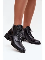 Kožené lakované dámské kotníkové boty na klínu Artiker 57C1117 Černé