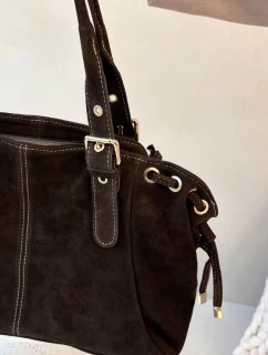 Kožená semišová taška čokoládová Ovelia