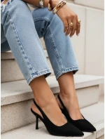 Dámské semišové jehlové boty s otevřeným podpatkem černé FashionStreet ZY1384