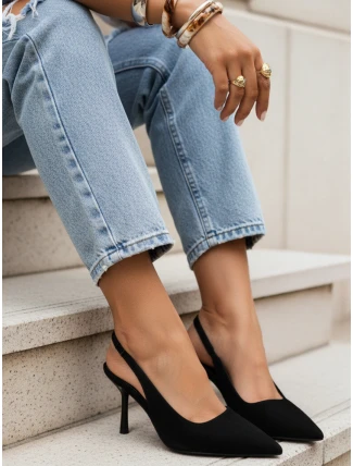 Dámské semišové jehlové boty s otevřeným podpatkem černé FashionStreet ZY1384