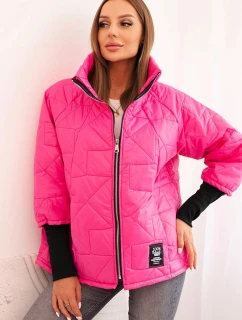 Dámská prošívaná bunda s krátkým střihem a stojáčkem růžová