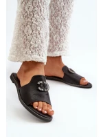 Elegantní Dámské Lesklé Žabky S Ozdobou S.Barski KV27-050 Černé