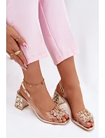 Průhledné sandály na podpatku s krystaly Vinceza 70124 Zlaté