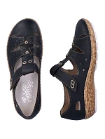 Dámská kožená pohodlná obuv na suchý zip s otevřenou špičkou černá Rieker 44852-14