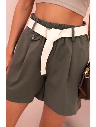 Dámské šortky s vysokým pasem a páskem khaki