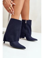 Dámské boty s pruhy na jehlách s ohrnutým svrškem a špičatými špičkami tmavě modré Naritua