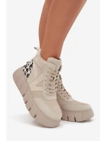 Dámské kotníkové boty na platformě z pravé kůže Vinceza – béžové
