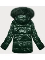 Tmavě zelená lakovaná prošívaná dámská bunda (7697)