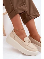 Kožené dámské mokasiny na platformě Vinceza Béžové