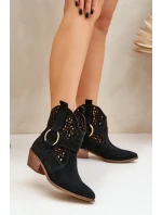 Zamszowe Botki Kowbojki Ażurowe Na Obcasie Zazoo 2994 Czarne