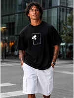Pánské bavlněné tričko oversize s potiskem černé FashionStreet NX1046R