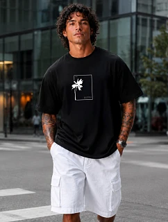 Pánské bavlněné tričko oversize s potiskem černé FashionStreet NX1046R