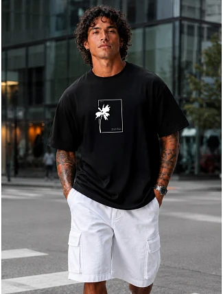 Pánské bavlněné tričko oversize s potiskem černé FashionStreet NX1046R