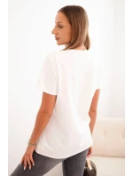 Dámská bavlněná blůza s výstřihem do V a krátkým rukávem ecru