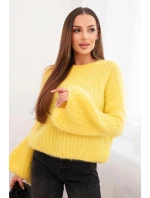Svetr z mohéru dámský s bufitovými rukávy žlutý