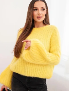 Svetr z mohéru dámský s bufitovými rukávy žlutý