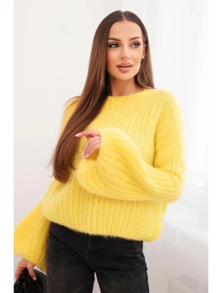 Svetr z mohéru dámský s bufitovými rukávy žlutý