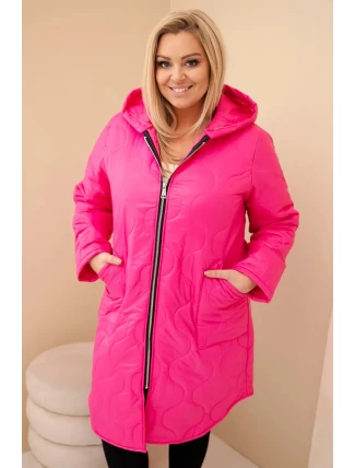 Dámská zimní péřová bunda Plus Size s kapucí neonově růžová