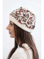Dámská zimní čepice z vlny s norským vzorem K354 ecru+cervená