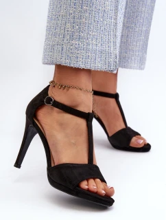 Dámské sandály na podpatku z eko semiše černé Obdaria