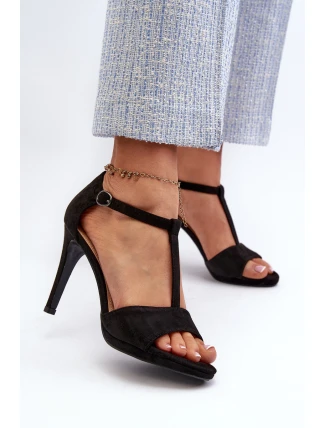 Dámské sandály na podpatku z eko semiše černé Obdaria Dámské sandály na podpatku z eko semiše černé Obdaria