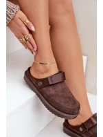 Zateplené dámské pantofle na platformě čokoládové Neliel