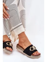 Dámské Pantofle Na Platformě S Leskem A Zlatou Dekorací Černé Rilirea