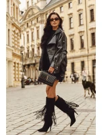 Dámské kozačky na jehlovém podpatku s třásněmi Isalune – černé