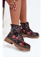 Dámské botky Artiker – černé, zateplené, se vzorem, na platformě