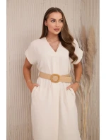 Šaty s ozdobným páskem béžové