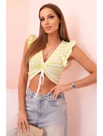 Dámská pruhovaná blůza s nařasením a volánkem zelená Dámská pruhovaná blůza s nařasením a volánkem zelená