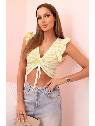 Dámská pruhovaná blůza s nařasením a volánkem zelená Dámská pruhovaná blůza s nařasením a volánkem zelená