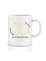 Personalizovaný klasický bílý keramický hrníček 300 ml s prstýnky a jmény Personalizovaný klasický bílý keramický hrníček 300 ml s prstýnky a jmény