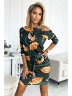 13-165 Sportovní šaty s kapsami - zelené + oranžové rty