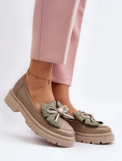Dámské kožené mokasíny s mašlí Laura Messi 2787 Beige