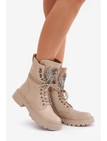 Eko Kožené Boty Workery Se Zdobením Zateplené D&A Bežové MR880-080