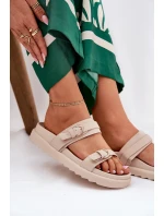 Dámské Pantofle Na Platformě Se Zlatými Sponami Béžové Wernone